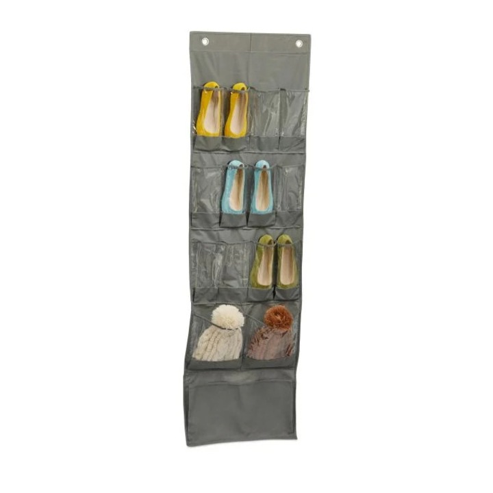 B2X függő cipőtartó, 15 rekeszes, szürke, 30,5x26,8x4cm