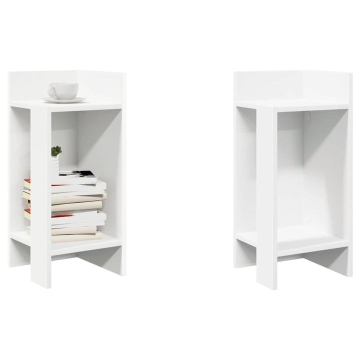 Masă laterală albă cu 2 rafturi, 25, 5x27x60 cm