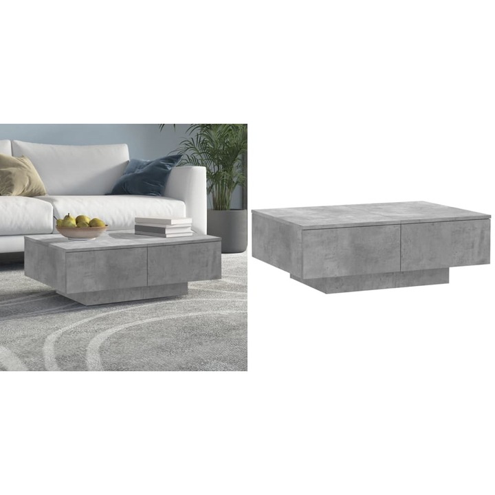 Masuta de cafea, gri beton, 90x60x31 cm, lemn prelucrat