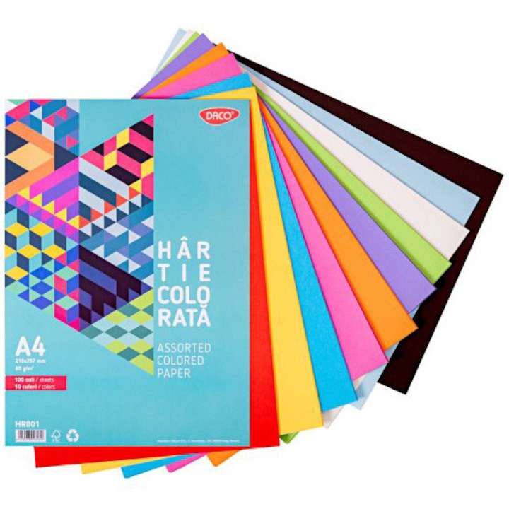 Hartie colorata A4 100 coli 10 culori 80 g/mp DACO
