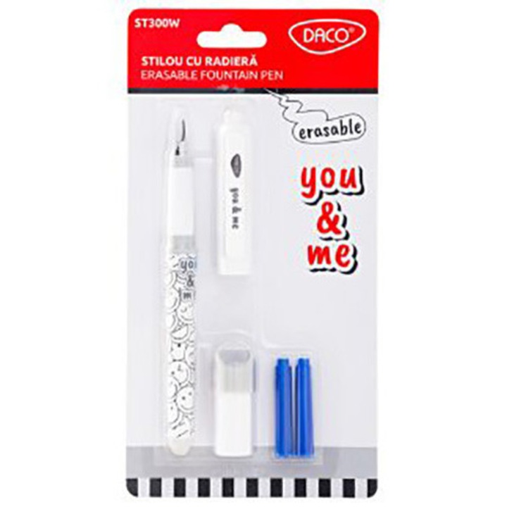 Stilou cu radiera YOU AND ME alb DACO