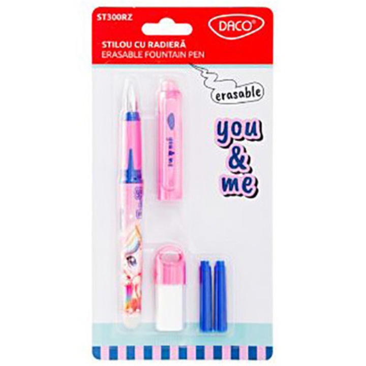 Stilou cu radiera YOU AND ME roz DACO