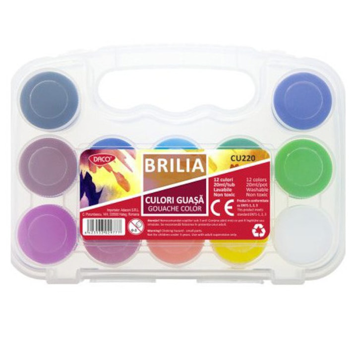 Гваш бои DACO BRILIA, 12 цвята, 20 мл