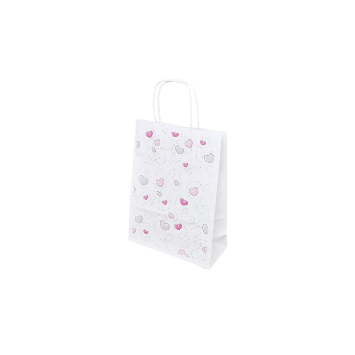 Set 200 bucati Punga Hartie Kraft cu Model Love Pink Heart Trails 18 x 22(H) x 8cm