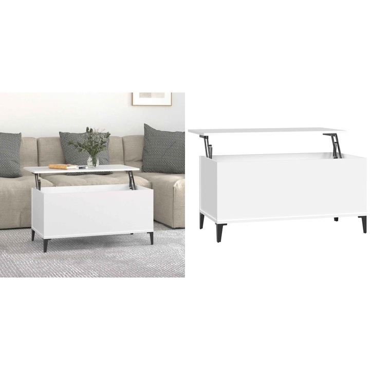 Masuta de cafea, alb, 90x44, 5x45 cm, lemn compozit