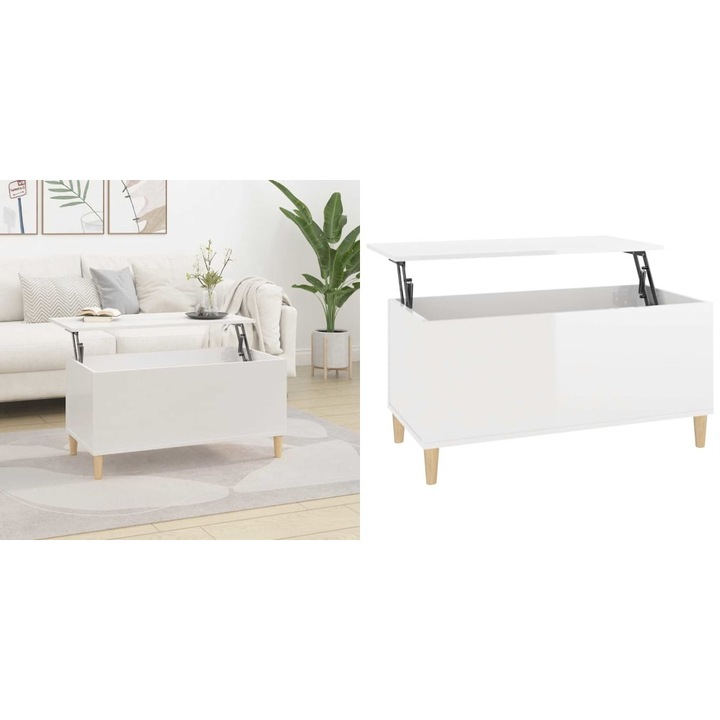 Masuta de cafea, alb extralucios, 90x44, 5x45 cm, lemn compozit