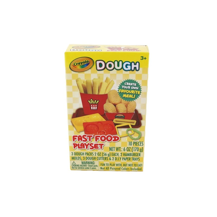 Set mini joc educativ Crayola Fast Food, 3 cutii plastilină 56g, accesorii pentru modelat