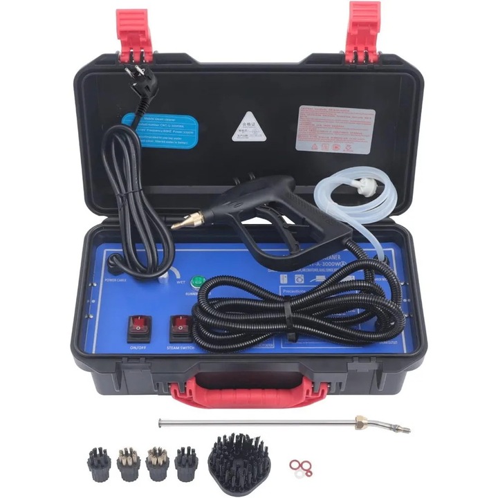 Curatare cu abur portabila, 3000 W, Temperatura ridicata, 100-130 °C, pentru masina si casa, Alimentare 220 V, Culoare dupa cum se arata