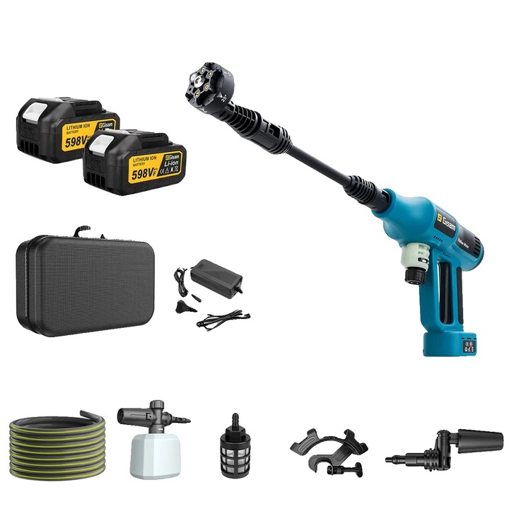 Pistol de spalat cu presiune, 2 baterii, functionare wireless, motor fara perii, 250 BAR, 7 l/min
