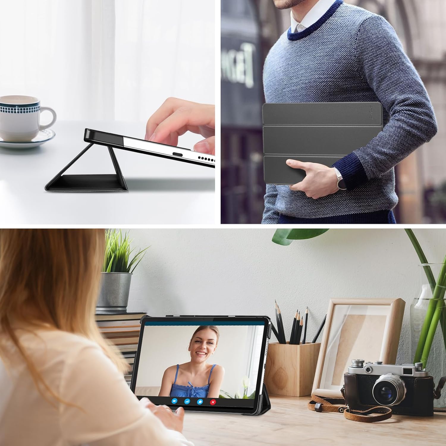 Husa Sigloo pentru tableta Lenovo Tab 10.1" - Negru, Piele Ecologica, Slim, Tri-Fold