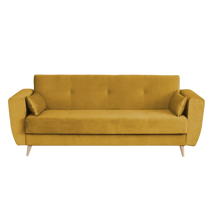 Canapea extensibila Expomob SIENA I, 3 locuri, cu arcuri si lada depozitare, dimensiune 225x85x95 cm, culoare galben