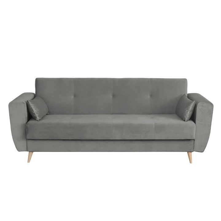 Canapea extensibila Expomob SIENA I, 3 locuri, cu arcuri si lada depozitare, dimensiune 225x85x95 cm, culoare gri deschis