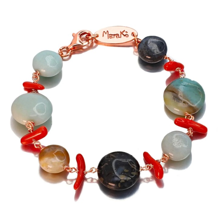 Bratara Luce din coral rosu natural si amazonit