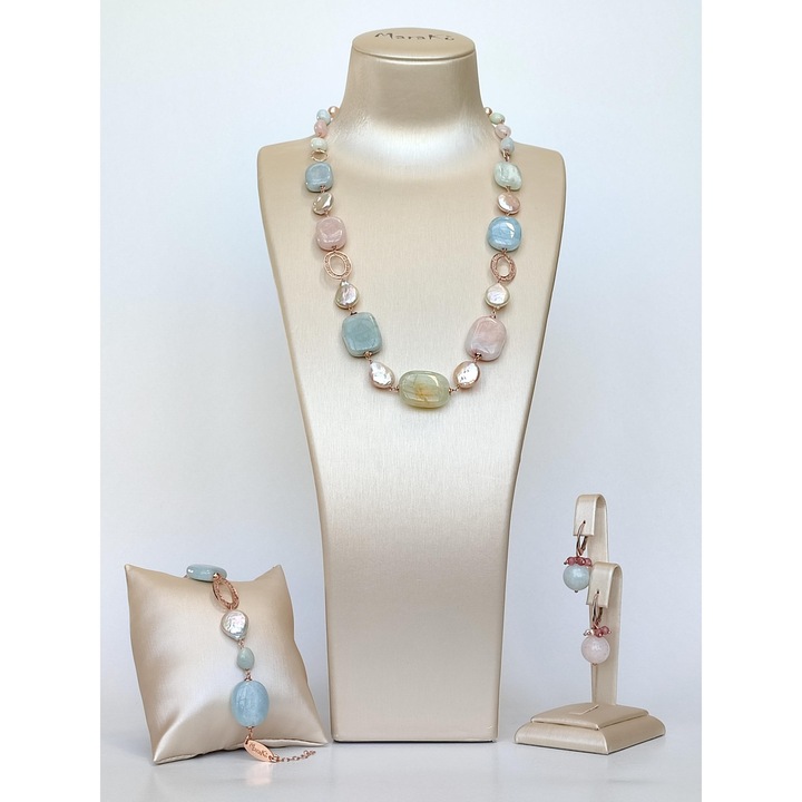 Set Dynamic din acvamarin multicolor si perle