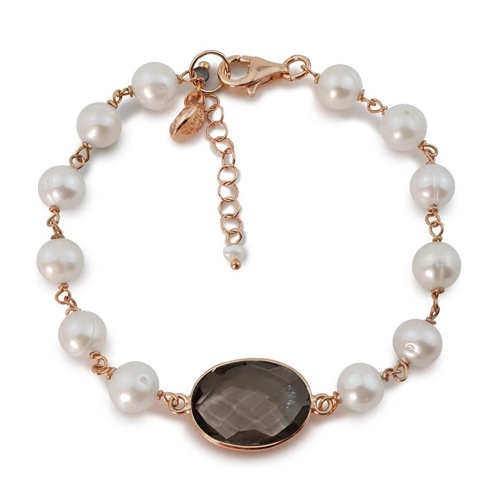 Bratara Jolie din cuart fumuriu si perle