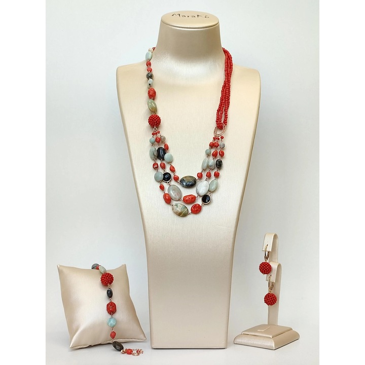 Set Diva din amazonit, coral si coral de bambus