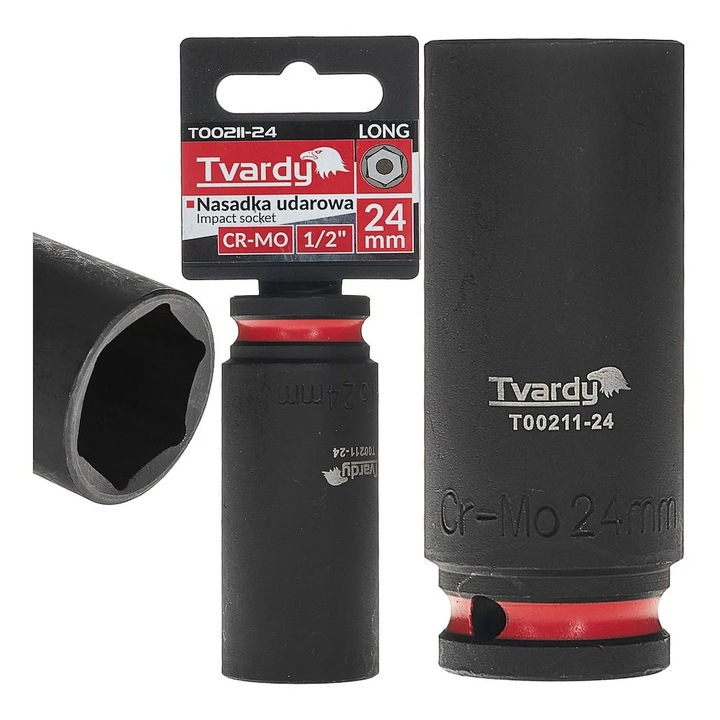 Cheie tubulara de impact lunga in 6 puncte 1 / 2", 24 mm, Cr-Mo, Tvardy T00211-24