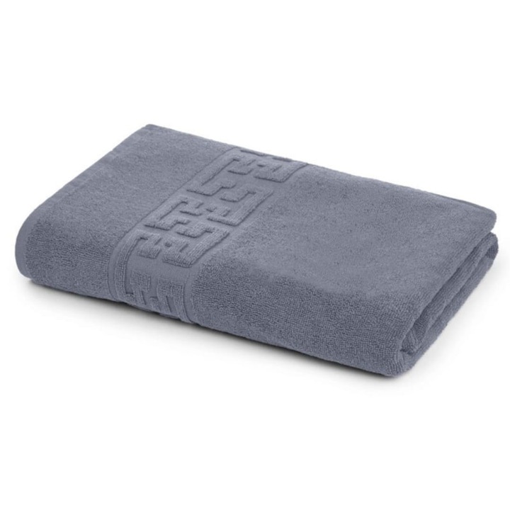 Луксозна Памучна Кърпа за Баня, 70x130 см, За Лице и Ръце, Изключително Мека, Пухкава и Абсорбираща, 500 GSM, Хипоалергенна и Приятелска към Кожата, Устойчива на Многократно Пране, Бързосъхнеща, с Елегантен Дизайн Greek Border, Сива