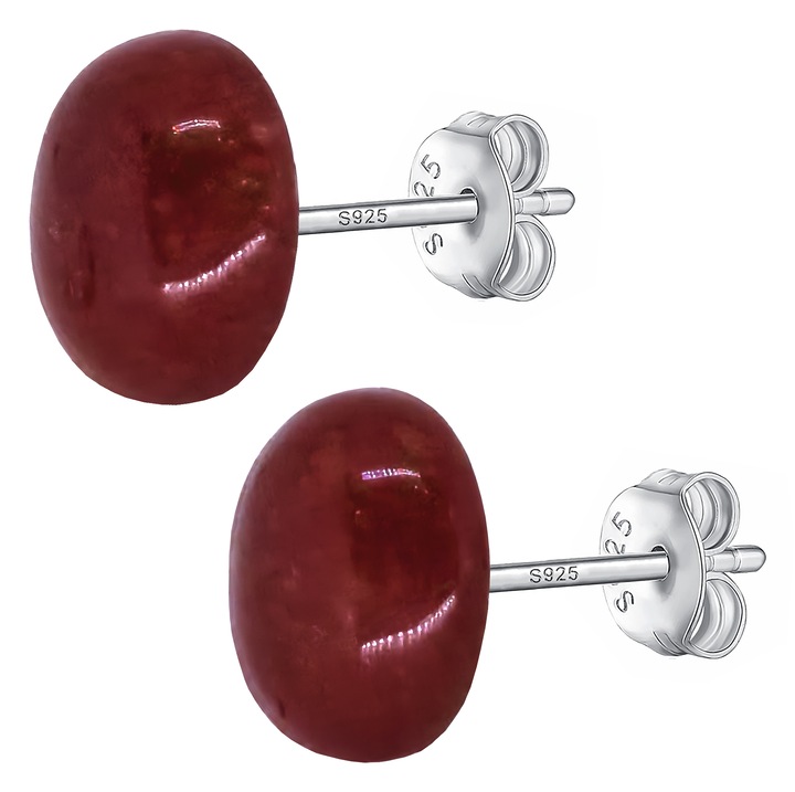 Cercei ovali Aventurin Rosu 8x6 mm din argint 925, cabochon, stud cu prindere fluturas - e-crystals
