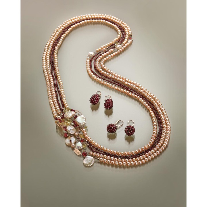 Set Remarkable din perle, granat si cuart citrin