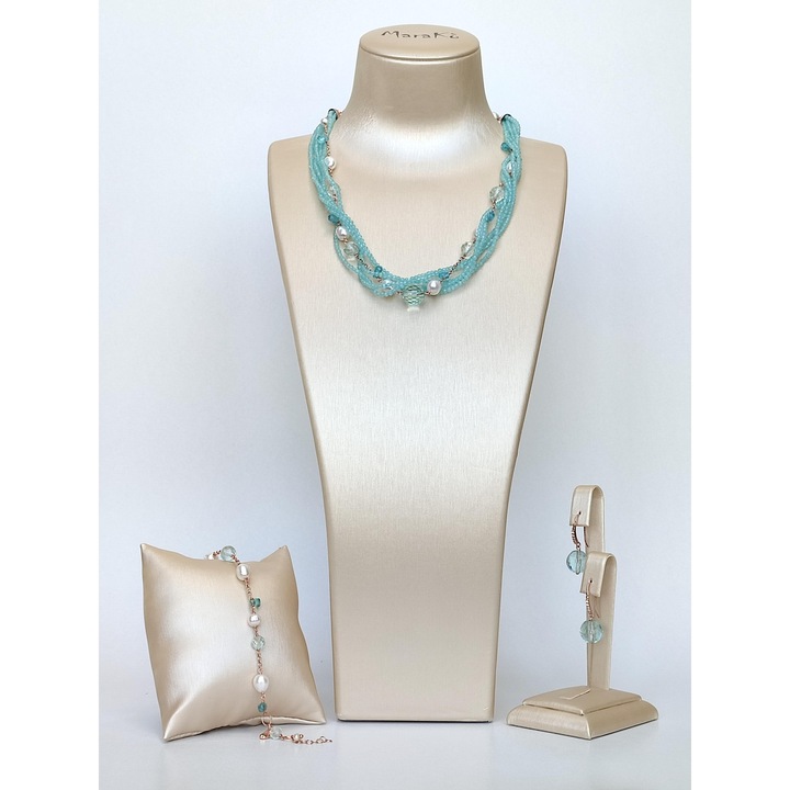 Set Allure din acvamarin, apatit, cuart albastru celest si perle