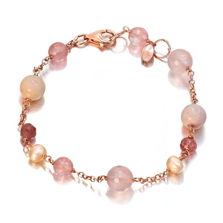 Bratara Allure din cuart roz, opal si perle