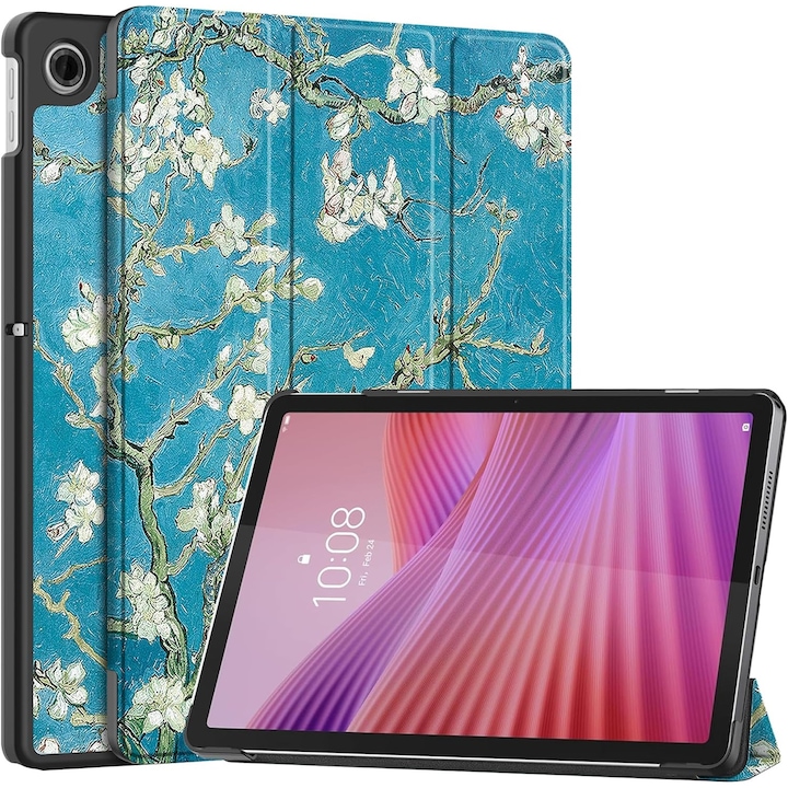 Husa Sigloo pentru tabletă Lenovo Tab 10.1", Piele Ecologică, Slim, Tri-Fold, model Painted Tree