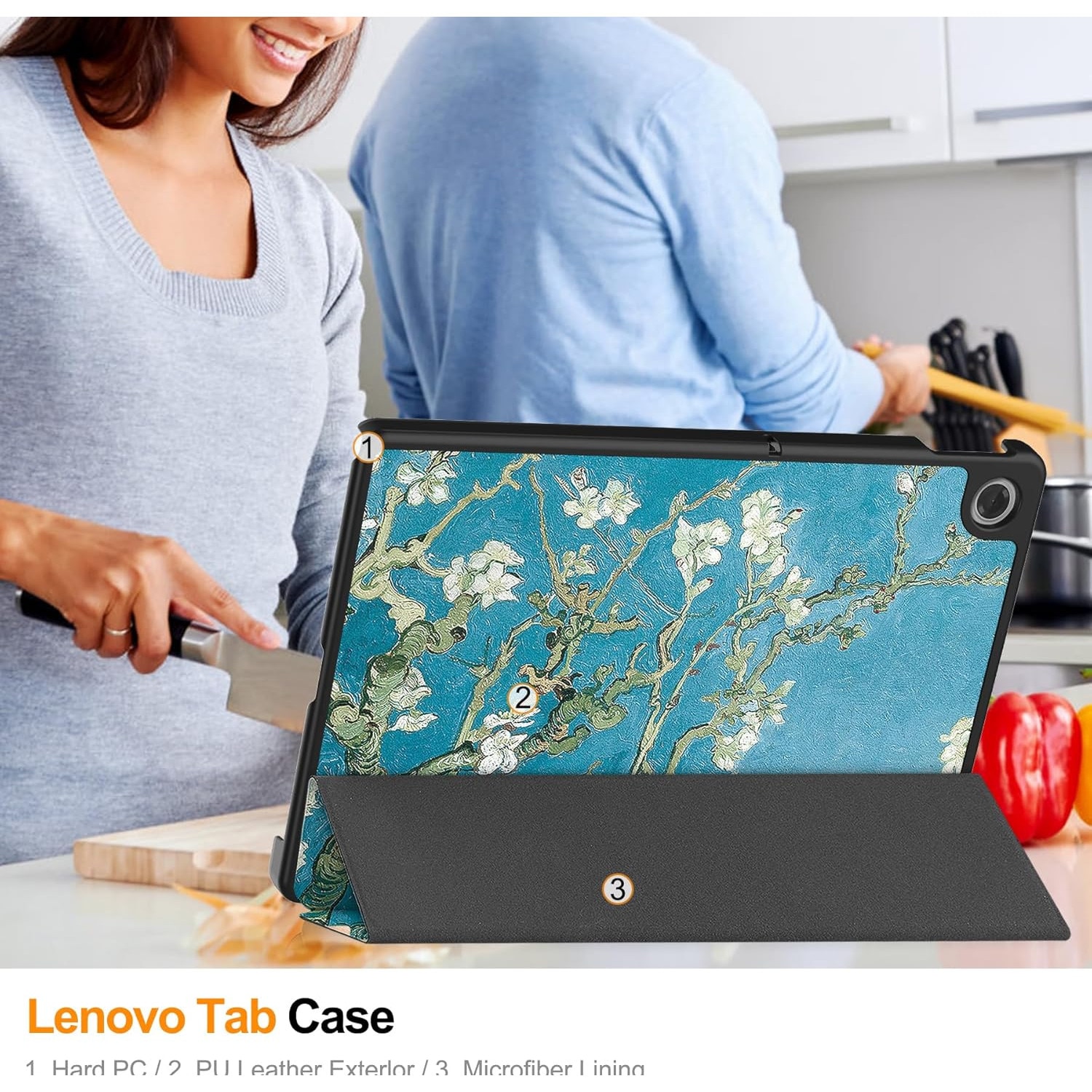 Husa Sigloo pentru tabletă Lenovo Tab 10.1", Piele Ecologică, Slim, Tri-Fold, model Painted Tree