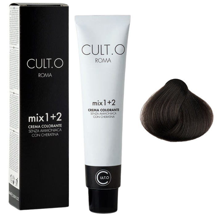 Professzionális tartós hajfesték - 4-es árnyalatú barna (természetes), 60 ml, 1:2 keverési arány, Cult.O, Faipa