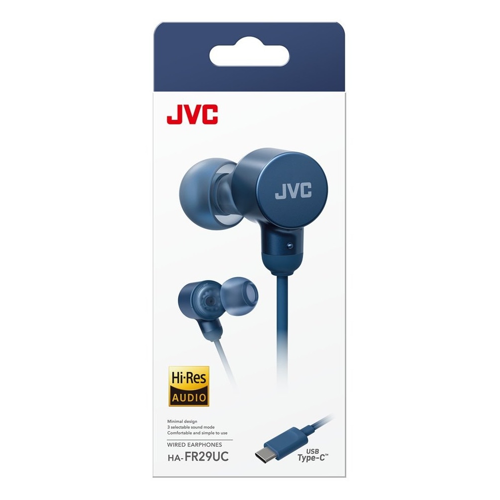 Casti JVC HA-FR29UC-A-U, Cu fir, In-Ear, Microfon, USB-C, Functie Mod Sunet, Husa, albastru