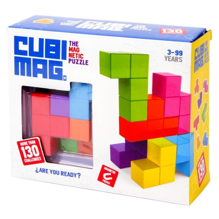 Joc logic magnetic, BIG, CUBIMAG, 7 piese colorate, 1 jucător, 15x7x12cm