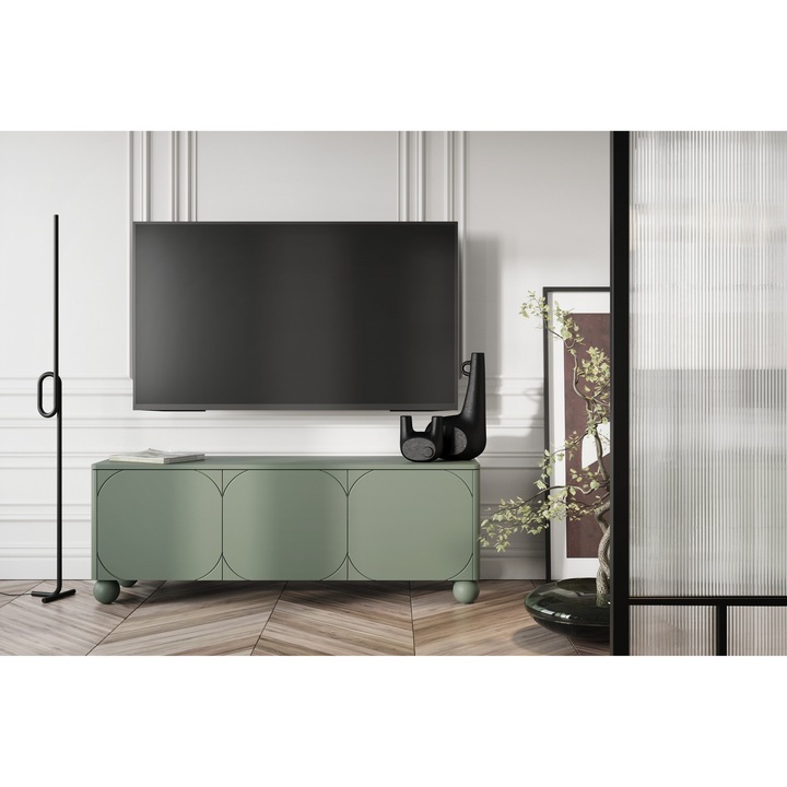 Comoda TV, Bogart, Sonatia II, 3 usi, sufla ascunsa, verde, 150x57x45cm