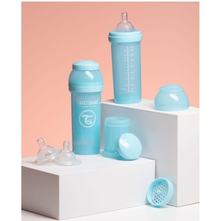 Biberon Twistshake Anti-Colic, design elegant, plastic, 0-6 luni Albastru turcoaz
