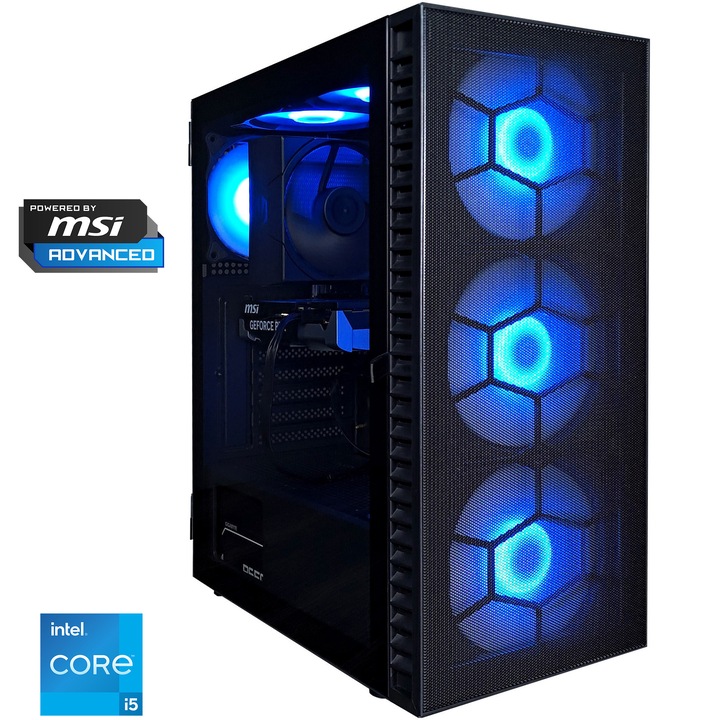 Настолен компютър Gaming A+, Intel® Core™ i5-14400F до 4.7GHz, 32GB DDR5, 1TB SSD, MSI GeForce RTX™ 5060 8GB GDDR7 VENTUS 2X OC, No OS, Black