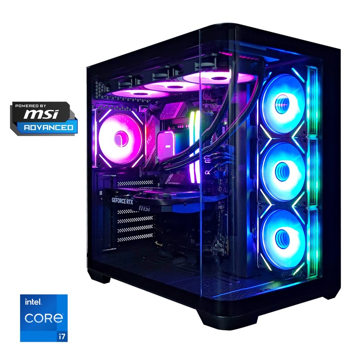 Настолен компютър Gaming A+, Intel® Core™ i7-14700F до 5.4GHz, Течно охлаждане, 32GB DDR5, 2TB SSD, MSI GeForce RTX™ 5060 Ti 16GB GDDR7 SHADOW 2X OC PLUS, No OS, Black