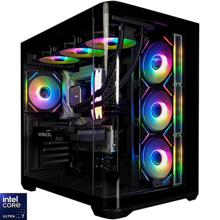 Sistem Desktop PC Gaming A+ cu procesor Intel® Core™ Ultra 7 265KF pana la 5.5GHz, Racire pe lichid, 32GB DDR5, 2TB SSD, MSI GeForce RTX™ 5060 Ti 16GB GDDR7 SHADOW 2X OC PLUS, No OS, Black