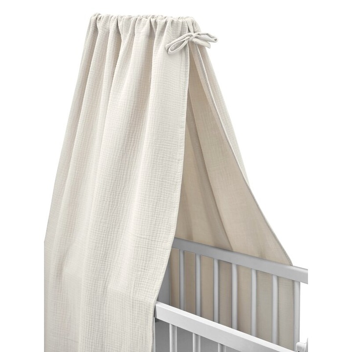 Baldachin, Qmini, Pentru patut, leagan, Din muselina dubla 145x200 cm, Material certificat Oeko Tex Standard 100, Cream