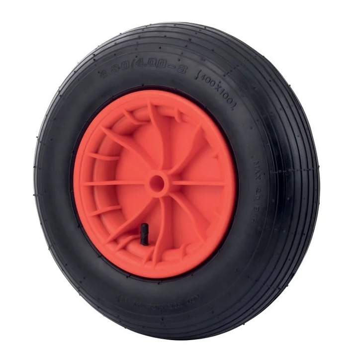 Roata Pneumatică Fixa Shopiens, 400mm, cauciuc negru, ax 20mm, capacitate 250kg