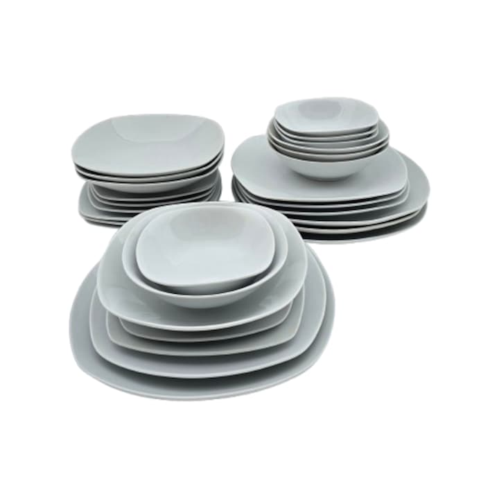 Set 28 farfurii, Cesiro, Portelan, Alb