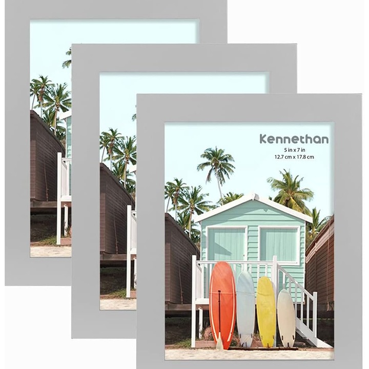 3 db-os képkeret szett, MDF, sokoldalú design, 15.5 x 20.5 cm, fotóméret 10 x 15 cm, falra szerelhető vagy önállóan álló, ideális személyre szabott kollázsokhoz és fényképek kiállításához, szürke