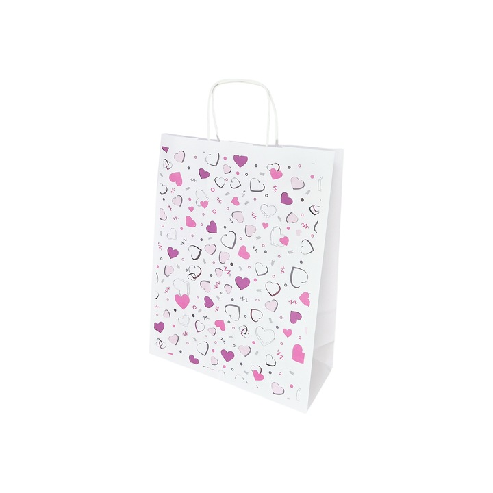 Set 200 bucati Punga Hartie Kraft cu Model Love Pop Hearts 22 x 31(H) x 10cm