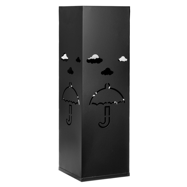 Suport Umbrela de Ploaie Metalic - Design Elegant Negru cu Modele - 15x15x49cm, Hol / terase / restaurante