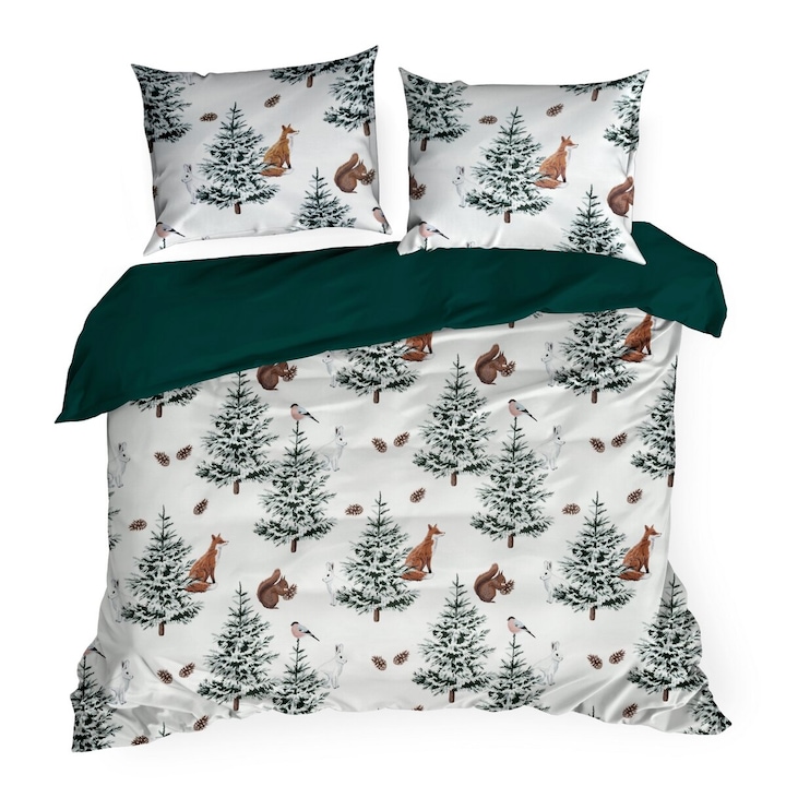 Lenjerie de pat de Craciun Eurofirany ROLAND, 220 x 200, alb+verde+maro