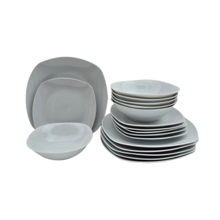 Set farfurii, 18 piese, pentru 6 persoane, Portelan, Alb