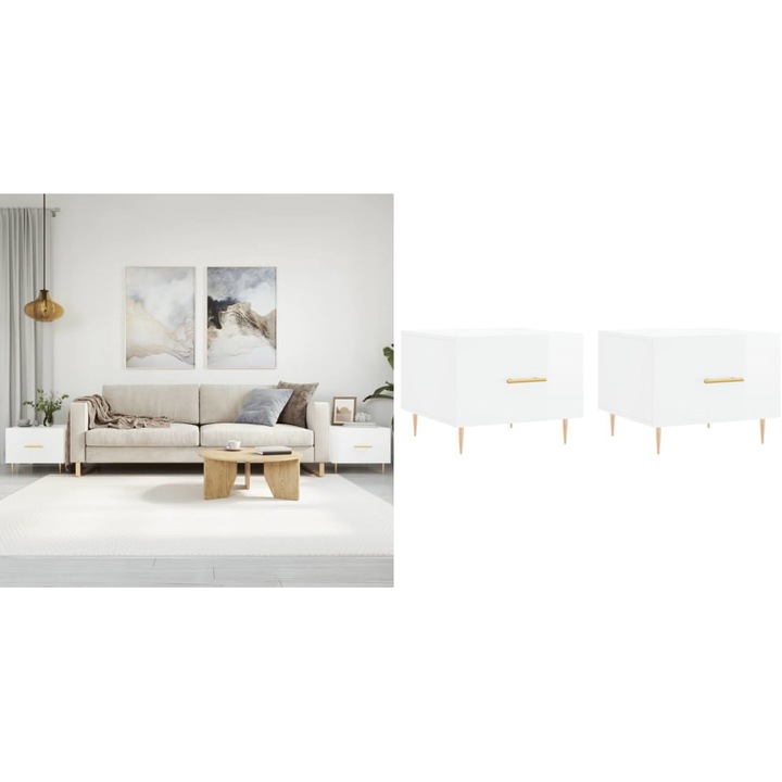 Masuta de cafea, 2 buc., alb extralucios, 50x50x40 cm