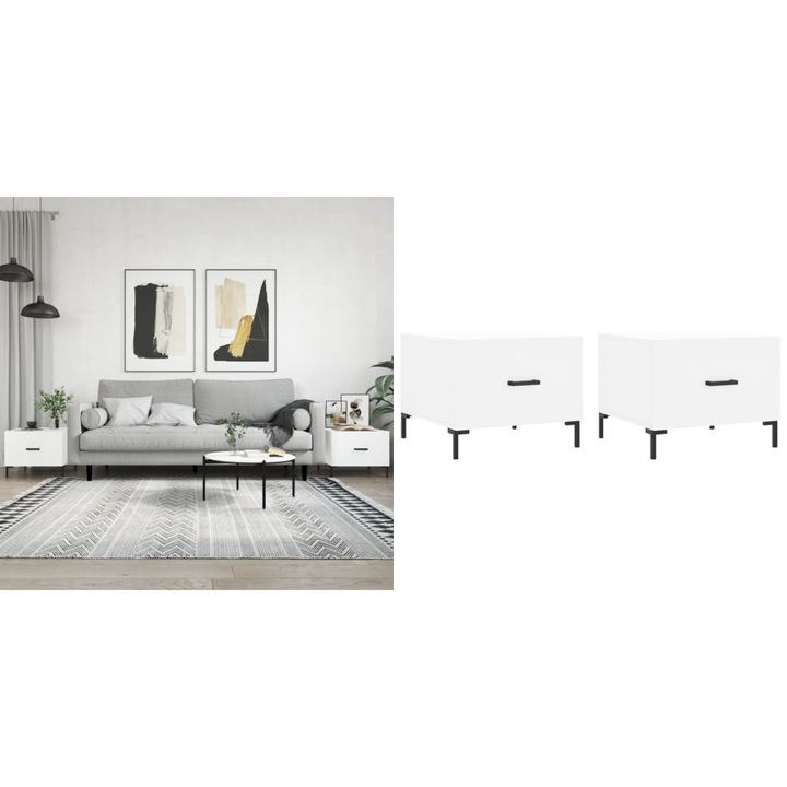 Masute de cafea, 2 buc., alb, 50x50x40 cm, lemn compozit