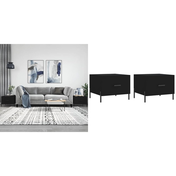 Masute de cafea, 2 buc., negru, 50x50x40 cm, lemn compozit