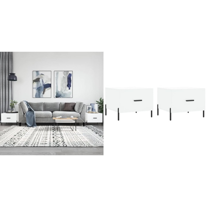 Masute de cafea, 2 buc., alb, 50x50x40 cm, lemn compozit