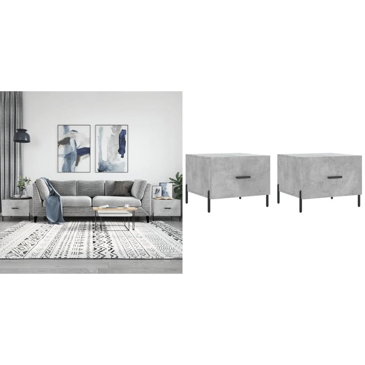 Masute de cafea, 2 buc., gri beton, 50x50x40 cm, lemn compozit