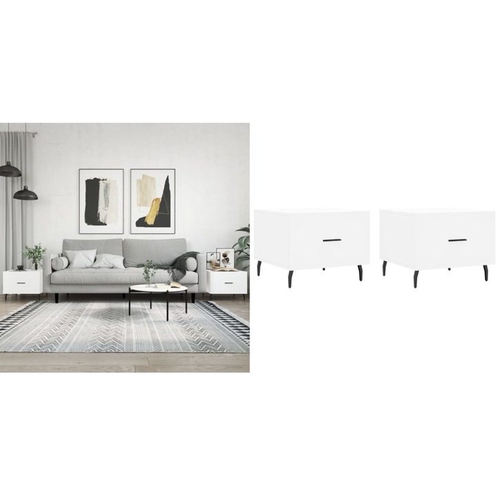 Masute de cafea, 2 buc., alb, 50x50x40 cm, lemn compozit